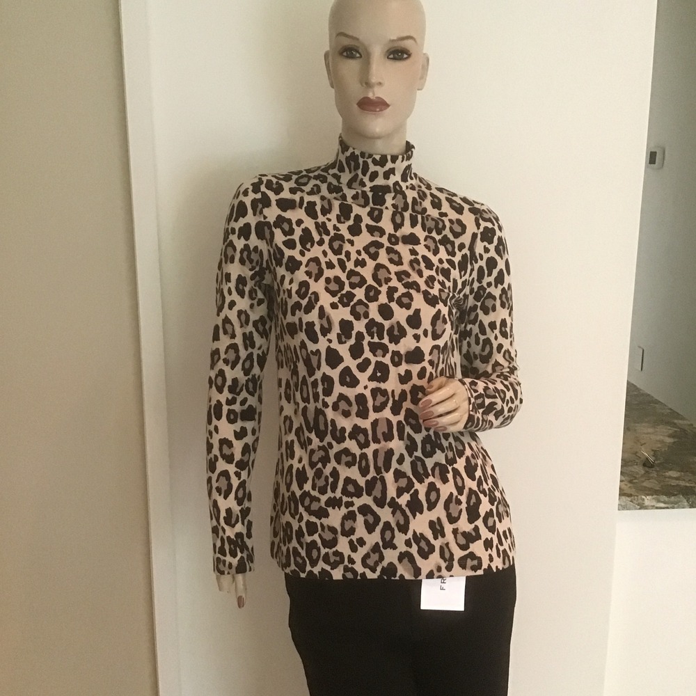 Kate Spade New York Leopard Print Mock Neck Back Zip Top Tan Black Size 2 - Picture 2 of 4